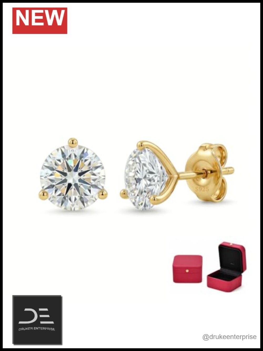 Moissanite Stud Earrings 925 Sterling Silver 0.5CT Round Brilliant Cut